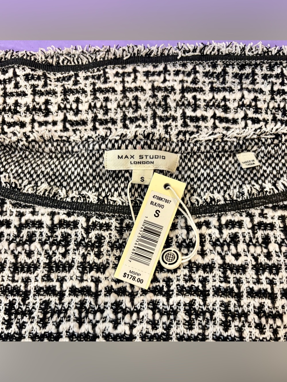 NWT MAX STUDIO LONDON Black & White Tweed Sleeveless Top Women’s Size Small - Picture 5 of 7